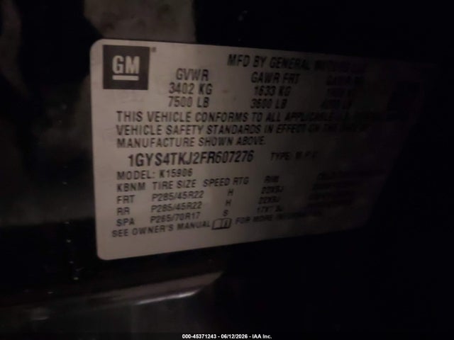 2015 Cadillac Escalade Esv Premium მანქანა იყიდება აუქციონზე, vin: 1GYS4TKJ2FR607276, აუქციონის ნომერი: 45371243