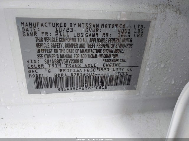 3N1AB8CV6RY230815 Nissan Sentra Sv Xtronic Cvt