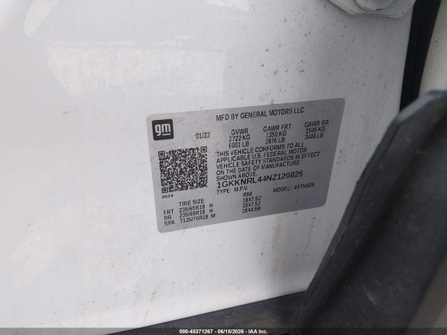 Aukcja sprzedaży 2022 Gmc Acadia Awd Sle, vin: 1GKKNRL44NZ120825, numer aukcji: 45371267