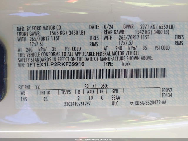 Ford F-150 Xl 2024 1FTEX1LP2RKF39916 Image 9