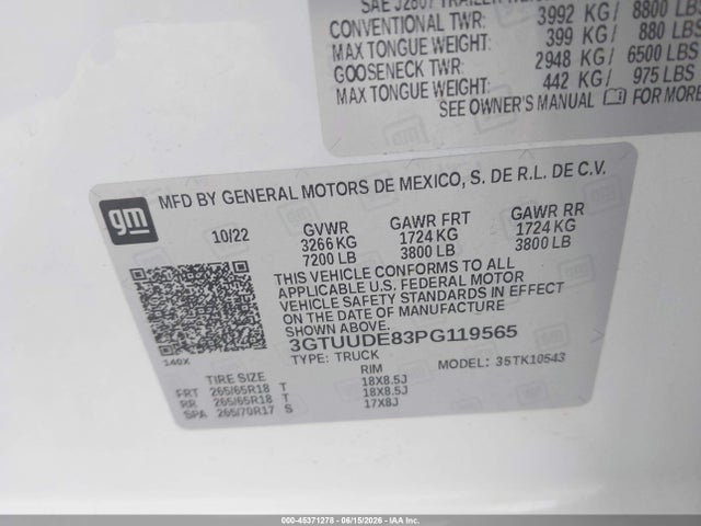Продажа на аукционе авто 2023 Gmc Sierra 1500 4wd  Short Box Slt, vin: 3GTUUDE83PG119565, номер лота: 45371278