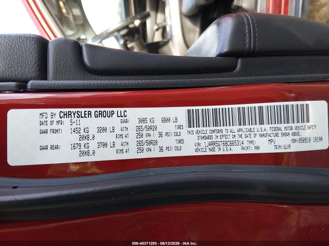 Продажа на аукционе авто 2011 Jeep Grand Cherokee Limited, vin: 1J4RR5GT6BC665314, номер лота: 45371293