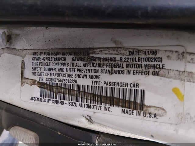 45371337 :رقم المزاد ، 4S3BK6755V6313220 vin ، 1997 Subaru Legacy Gt مزاد بيع