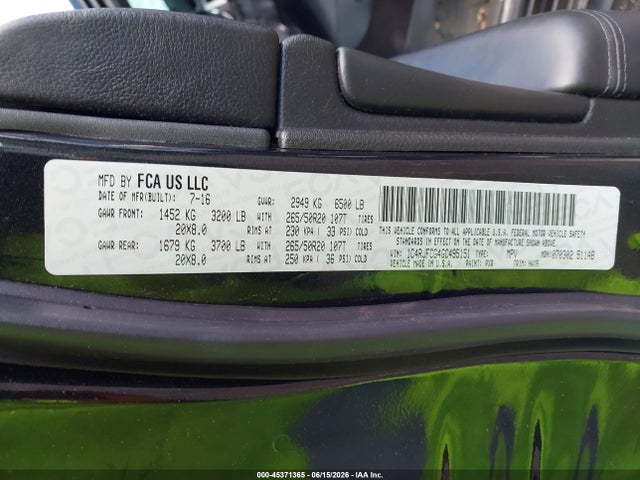 2016 Jeep Grand Cherokee High Altitude მანქანა იყიდება აუქციონზე, vin: 1C4RJFCG4GC495151, აუქციონის ნომერი: 45371365