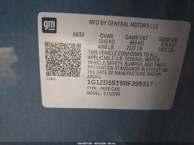 Продаж на аукціоні авто 2024 Chevrolet Malibu Fwd 1lt, vin: 1G1ZD5ST5RF209317, номер лоту: 45371387