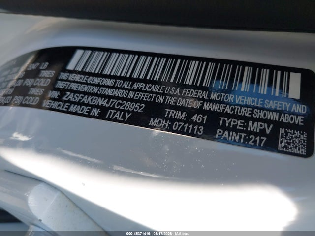 Продажа на аукционе авто 2018 Alfa Romeo Stelvio Ti Awd, vin: ZASFAKBN4J7C28952, номер лота: 45371419