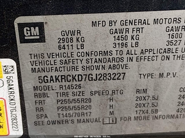 Продаж на аукціоні авто 2016 Buick Enclave Premium, vin: 5GAKRCKD7GJ283227, номер лоту: 45371429