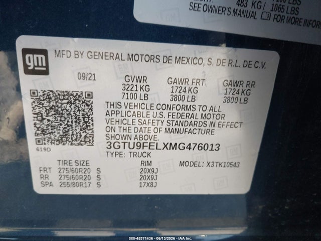 Aukcja sprzedaży 2021 Gmc Sierra 1500 4wd  Short Box Denali, vin: 3GTU9FELXMG476013, numer aukcji: 45371436