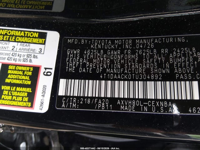 Toyota CAMRY LE 2026 4T1DAACK0TU304892 Image 25