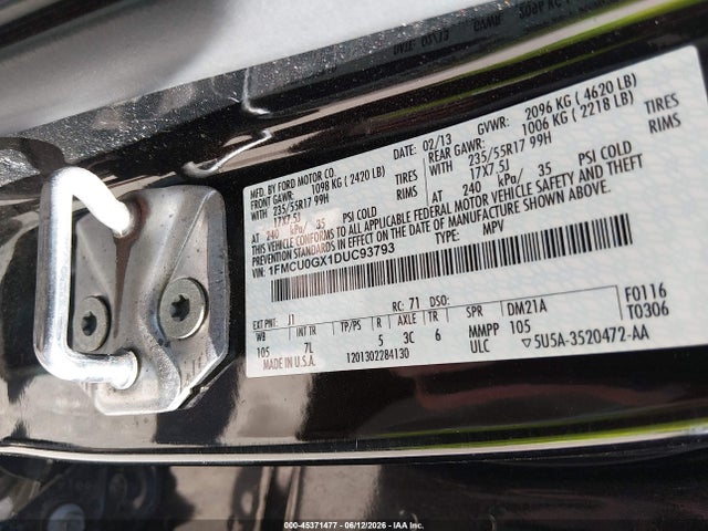 Продаж на аукціоні авто 2013 Ford Escape Se, vin: 1FMCU0GX1DUC93793, номер лоту: 45371477