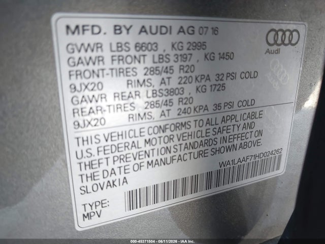 WA1LAAF71HD024262 Audi Q7 3.0t Premium