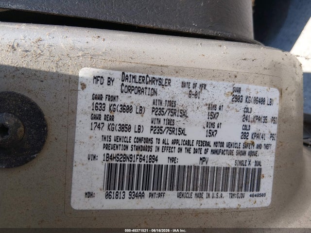 Продажа на аукционе авто 2001 Dodge Durango, vin: 1B4HS28N91F641894, номер лота: 45371521