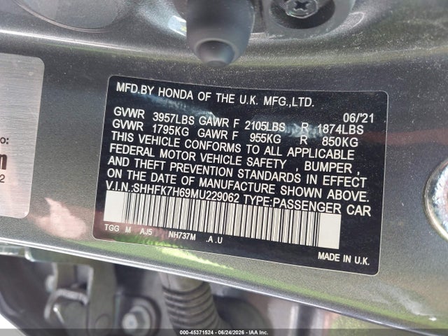 Honda CIVIC EX 2021 SHHFK7H69MU229062 Image 9