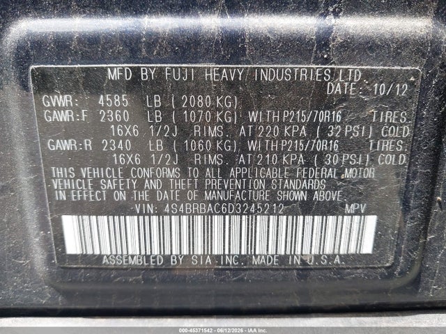 Продаж на аукціоні авто 2013 Subaru Outback 2.5i, vin: 4S4BRBAC6D3245212, номер лоту: 45371542