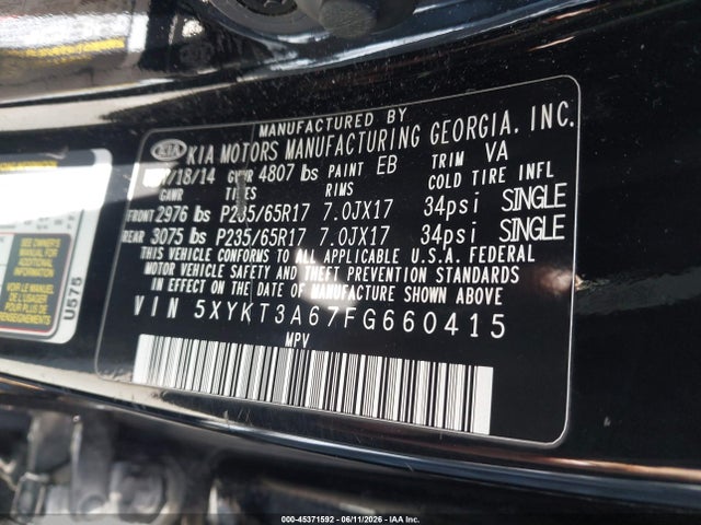 KIA SORENTO LX 2015 5XYKT3A67FG660415 Image 9