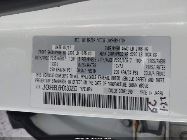 Продаж на аукціоні авто 2017 Mazda Cx-5 Sport, vin: JM3KFBBL6H0180260, номер лоту: 45371593
