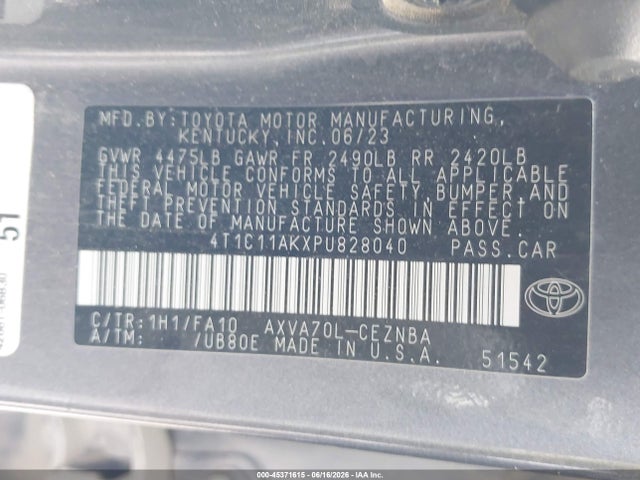 Aukcja sprzedaży 2023 Toyota Camry Le, vin: 4T1C11AKXPU828040, numer aukcji: 45371615