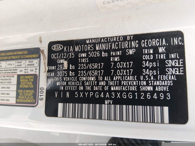 KIA Sorento 2.4l Lx 2016 5XYPG4A3XGG126493 Image 9