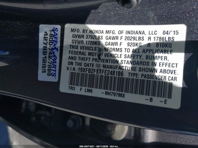 Honda CIVIC EX 2015 19XFB2F8XFE248186 Image 9
