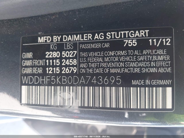 Aukcja sprzedaży 2013 Mercedes-benz E 350, vin: WDDHF5KB0DA743695, numer aukcji: 45371748
