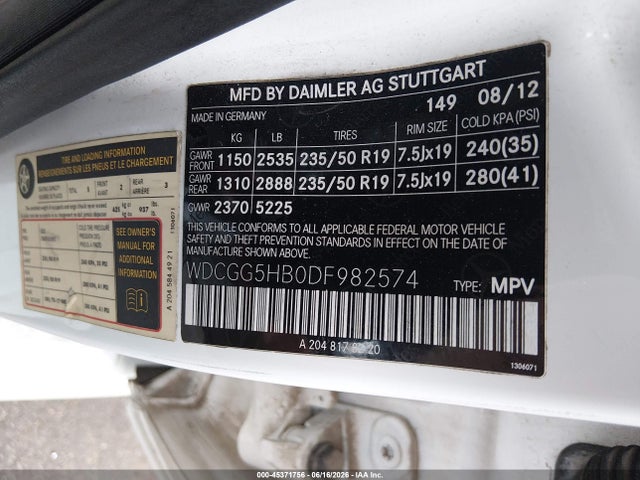 Aukcja sprzedaży 2013 Mercedes-benz Glk 350, vin: WDCGG5HB0DF982574, numer aukcji: 45371756