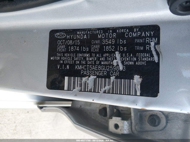 2016 Hyundai Accent Se მანქანა იყიდება აუქციონზე, vin: KMHCT5AE8GU259863, აუქციონის ნომერი: 45371780