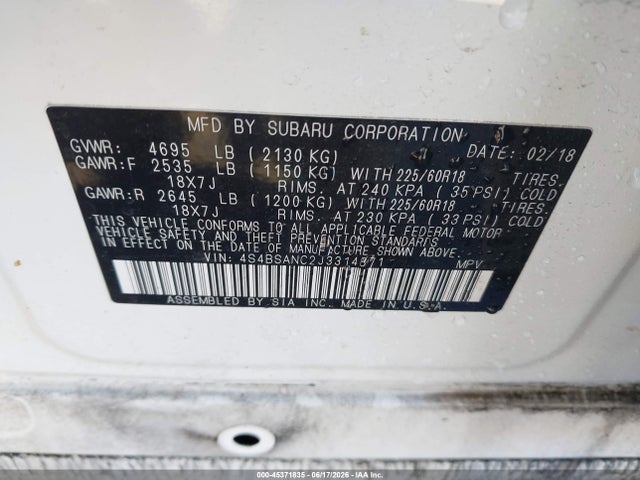 Subaru Outback 2.5i Limited 2018 4S4BSANC2J3314871 Image 9