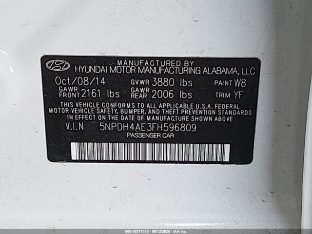 Hyundai ELANTRA SE 2015 5NPDH4AE3FH596809 Image 9