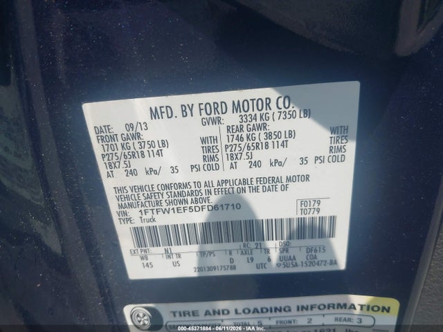 Aukcja sprzedaży 2013 Ford F-150 Xlt, vin: 1FTFW1EF5DFD61710, numer aukcji: 45371884
