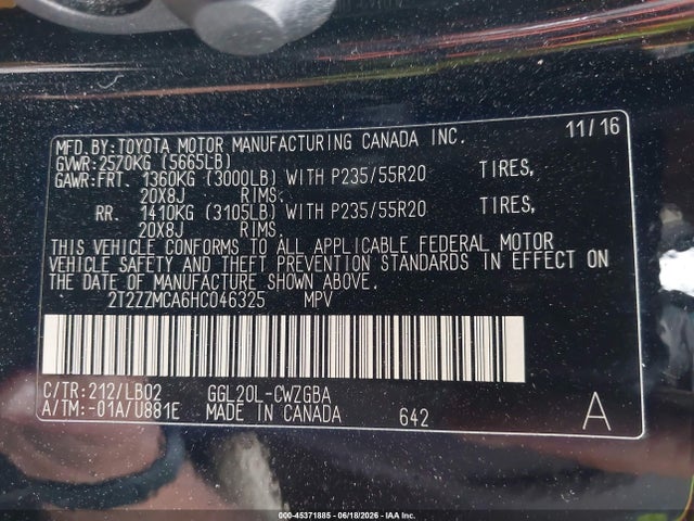 45371885 :رقم المزاد ، 2T2ZZMCA6HC046325 vin ، 2017 Lexus Rx 350 مزاد بيع