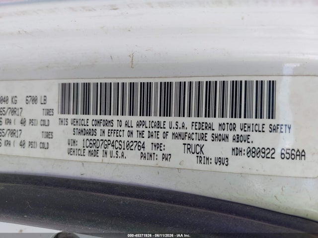 Продаж на аукціоні авто 2012 Ram 1500 Slt, vin: 1C6RD7GP4CS102764, номер лоту: 45371926