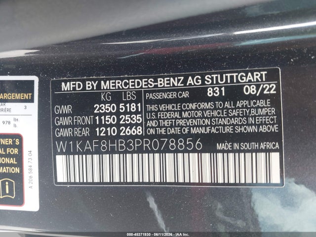 45371930 :رقم المزاد ، W1KAF8HB3PR078856 vin ، 2023 Mercedes-benz Amg C 43 4matic مزاد بيع