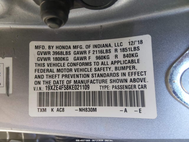 Honda INSIGHT EX 2019 19XZE4F58KE021109 Image 9