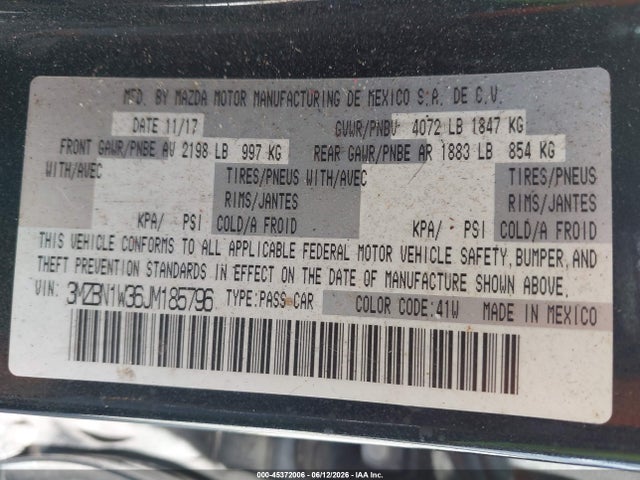 3MZBN1W36JM185796 Mazda Mazda3 Grand Touring
