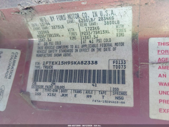 Aukcja sprzedaży 1995 Ford F150, vin: 1FTEX15H9SKA82338, numer aukcji: 45372009