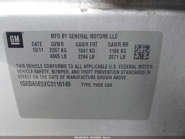 Продаж на аукціоні авто 2012 Cadillac Cts Standard, vin: 1G6DA5E5XC0116149, номер лоту: 45372010