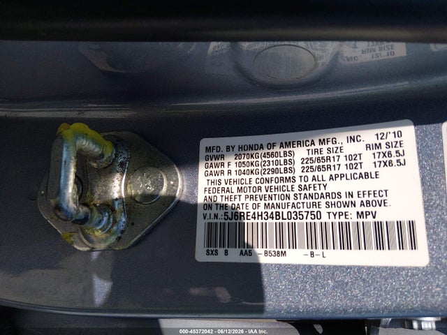 Продаж на аукціоні авто 2011 Honda Cr-v Lx, vin: 5J6RE4H34BL035750, номер лоту: 45372042
