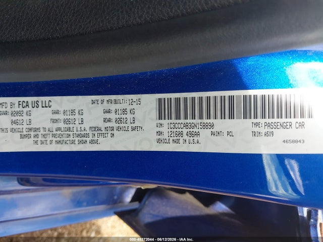 2016 Chrysler 200 Limited მანქანა იყიდება აუქციონზე, vin: 1C3CCCAB3GN158890, აუქციონის ნომერი: 45372044