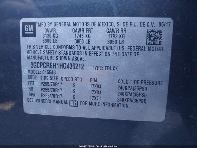 3GCPCREH1HG436212 Chevrolet Silverado 1500 1lt