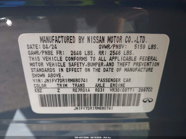 Продаж на аукціоні авто 2024 Infiniti Q50 Red Sport 400 Awd, vin: JN1FV7DR1RM680741, номер лоту: 45372086