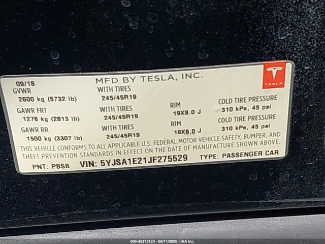 Tesla Model S 100d/75d/p100d 2018 5YJSA1E21JF275529 Image 9
