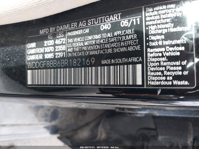 Aukcja sprzedaży 2011 Mercedes-benz C 300 Luxury 4matic/sport 4matic, vin: WDDGF8BB6BR182169, numer aukcji: 45372121