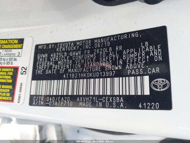 4T1B21HK0KU013997 Toyota Camry Hybrid Se