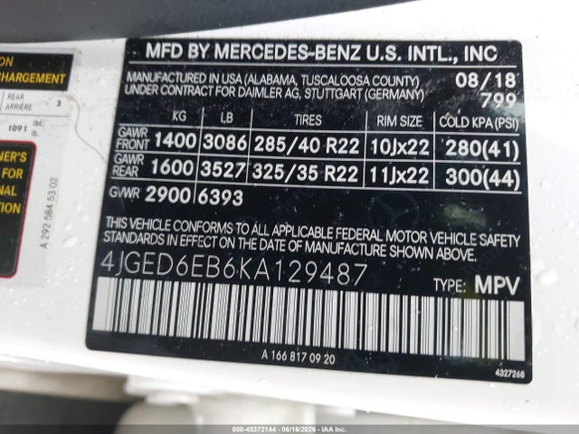 45372144 :رقم المزاد ، 4JGED6EB6KA129487 vin ، 2019 Mercedes-benz Amg Gle 43 Coupe 4matic مزاد بيع
