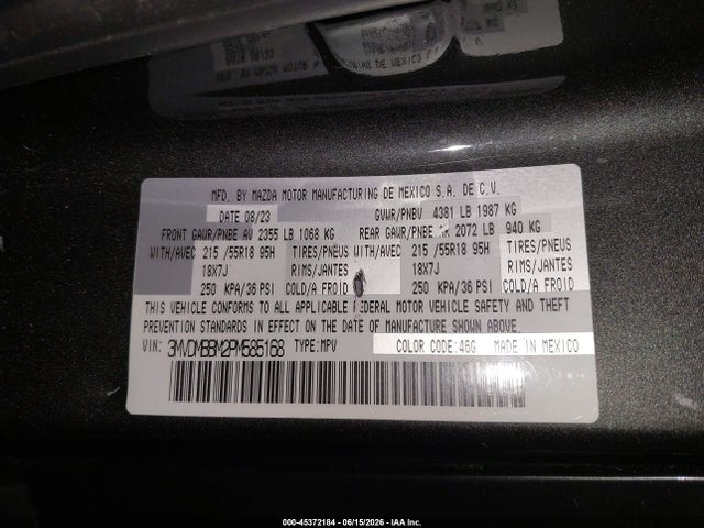 45372184 :رقم المزاد ، 3MVDMBBM2PM585168 vin ، 2023 Mazda Cx-30 2.5 S Select مزاد بيع