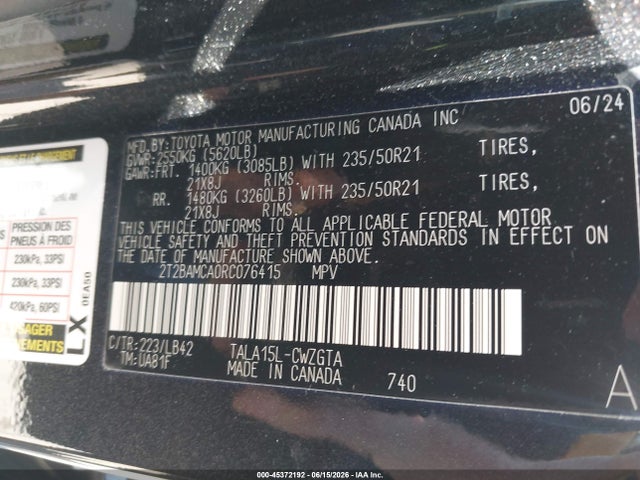 2024 Lexus Rx 350 Premium Plus მანქანა იყიდება აუქციონზე, vin: 2T2BAMCA0RC076415, აუქციონის ნომერი: 45372192