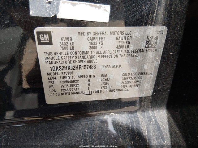 Продаж на аукціоні авто 2017 Gmc Yukon Xl Denali, vin: 1GKS2HKJ2HR157483, номер лоту: 45372197