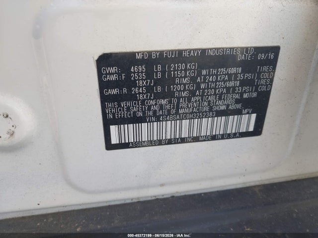 Subaru Outback 2.5i Touring 2017 4S4BSATC0H3252383 Image 9