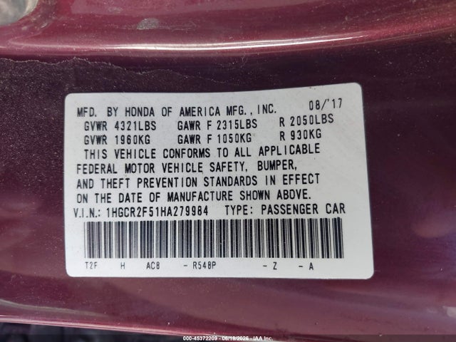 1HGCR2F51HA279984 Honda Accord Sport