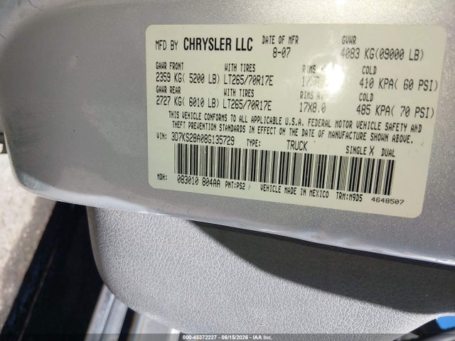 Aukcja sprzedaży 2008 Dodge Ram 2500 Slt, vin: 3D7KS28A08G135729, numer aukcji: 45372227